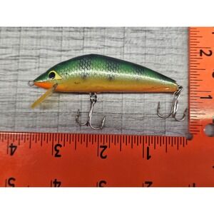 Vintage Bass Pro Shops Minnow Crankbait Lure – 3.5" – Green Perch / Gold